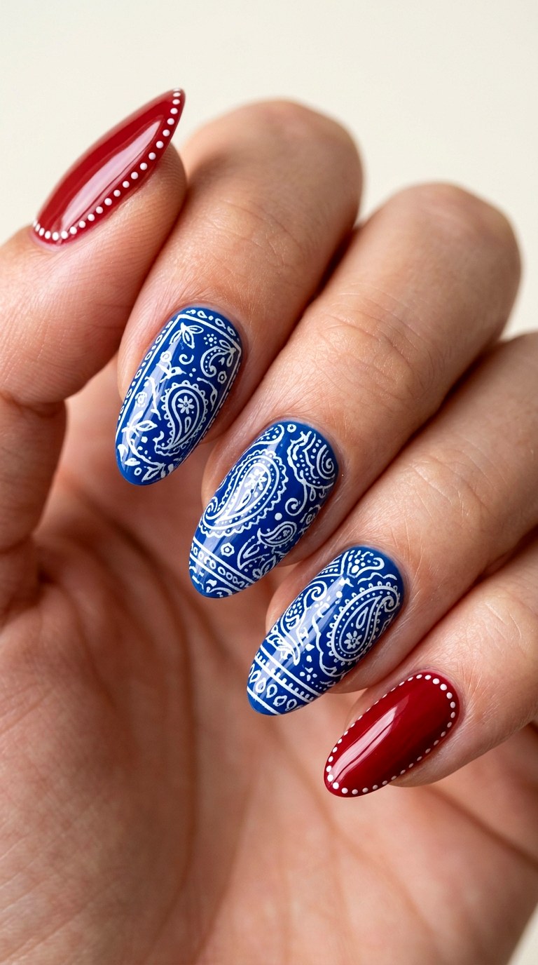 Western Paisley Bandana Print - 25 back day of school nail art ideas