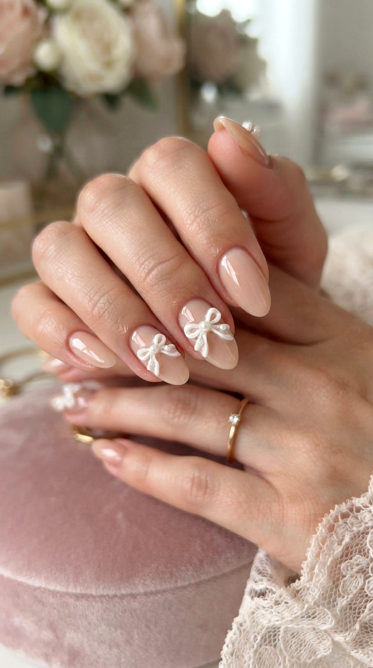White Bow Accents for Coquette Charm - 25 white nail inspo