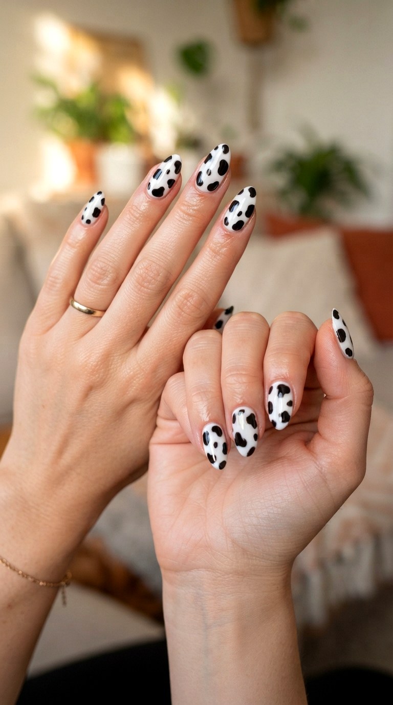 White Cow Print Nails for Playful Edge - 25 white nail inspo