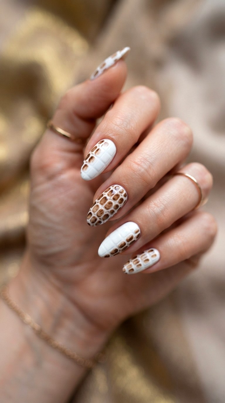 White Croc Spots for Texture and Depth - 25 white nail inspo