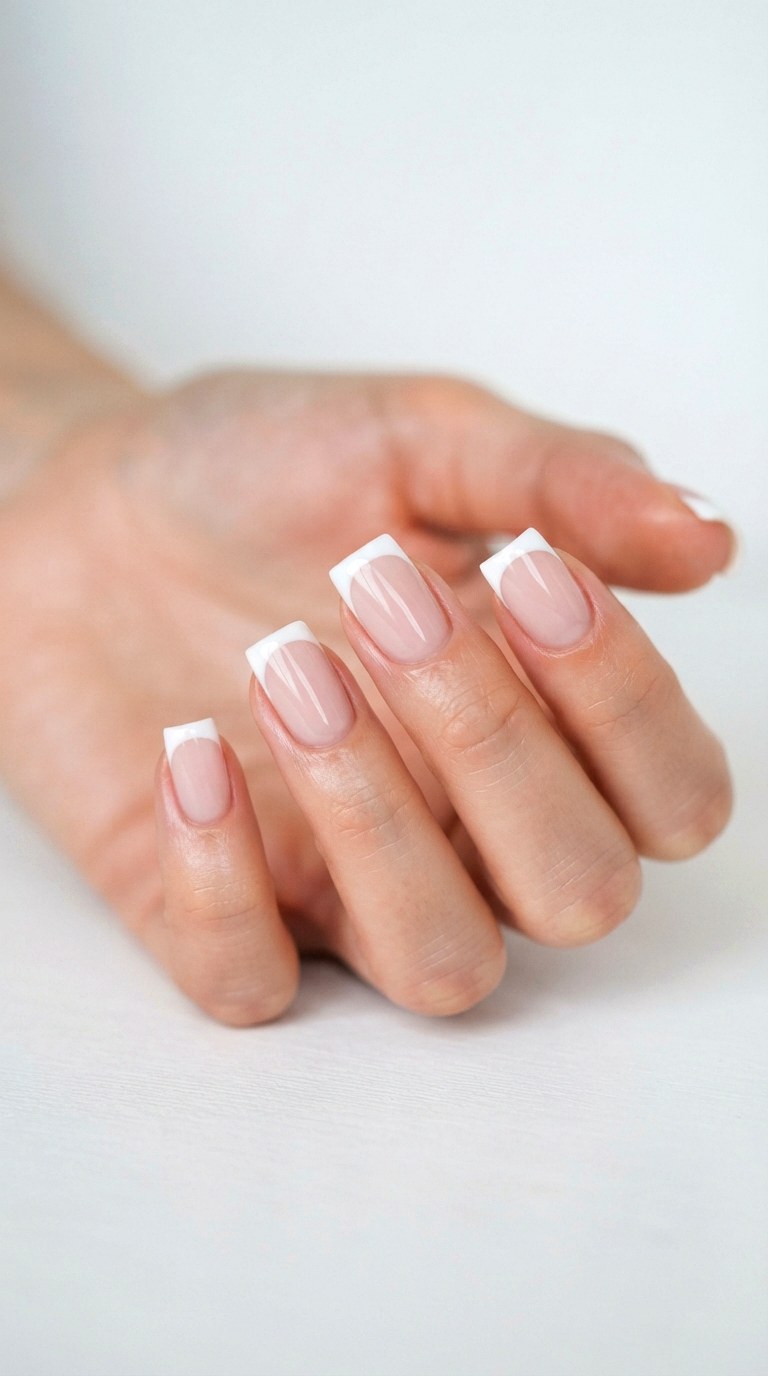 White French Nails Classic Style - 24 white French nails idea