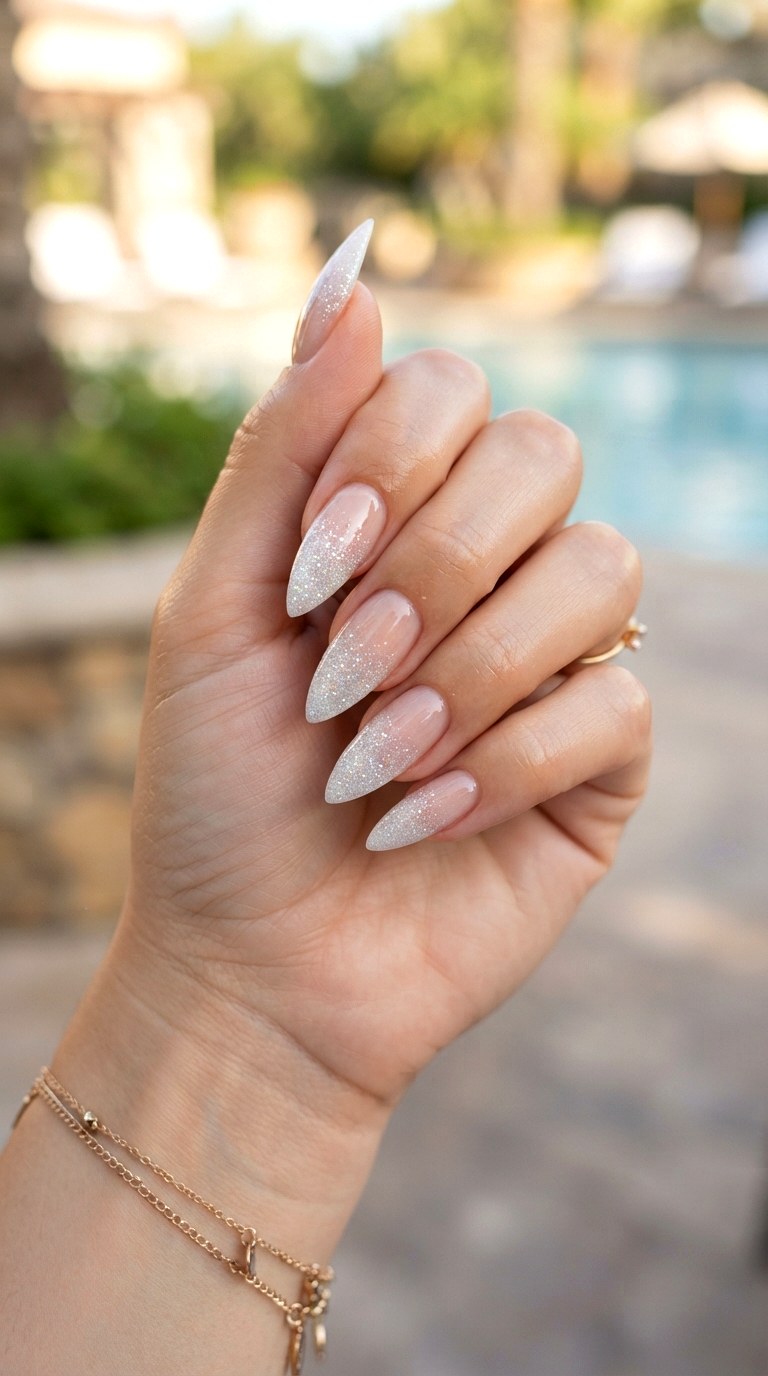White Glitter Gradient for Sparkle and Shine - 25 white nail inspo