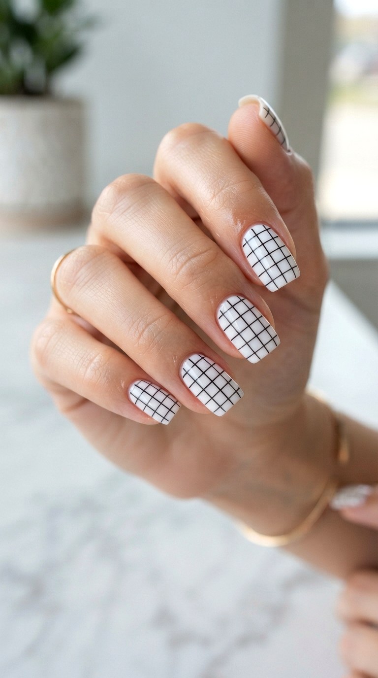 White Grid Nails for Geometric Precision - 25 white nail inspo