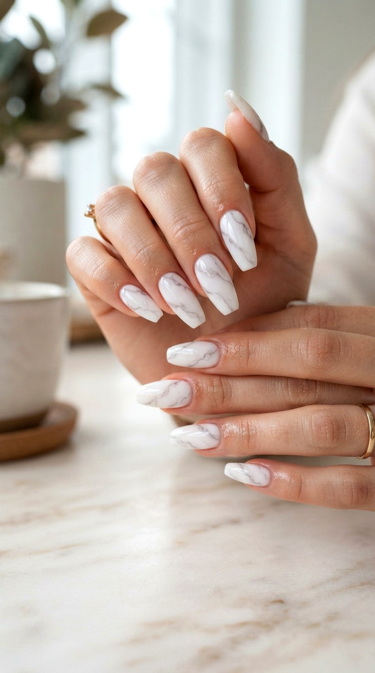 White Marble Nails for Sophisticated Veining - 25 white nail inspo