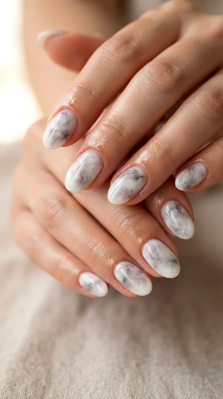 White Smoky Layered Nails for Depth - 25 white nail inspo