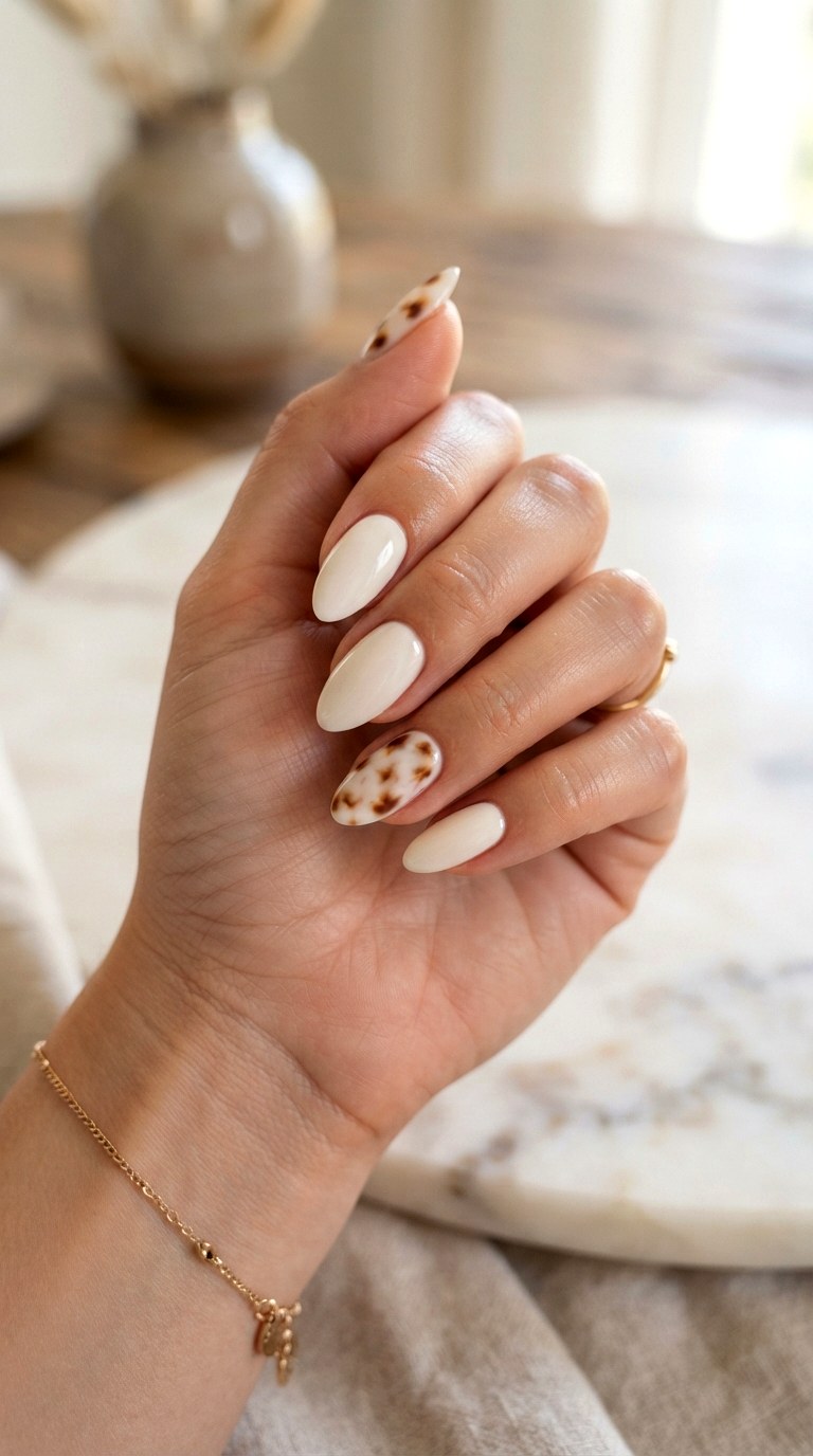 White Tortoiseshell Accents for a Trendy Twist - 25 white nail inspo