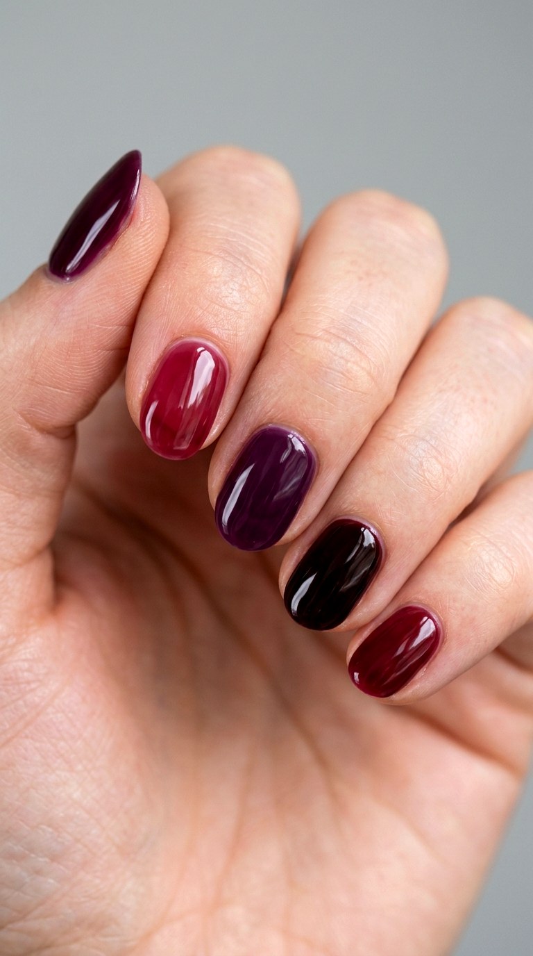 Wintery Gummy Nails in Deep Berry Tones - 25 gummy nail art