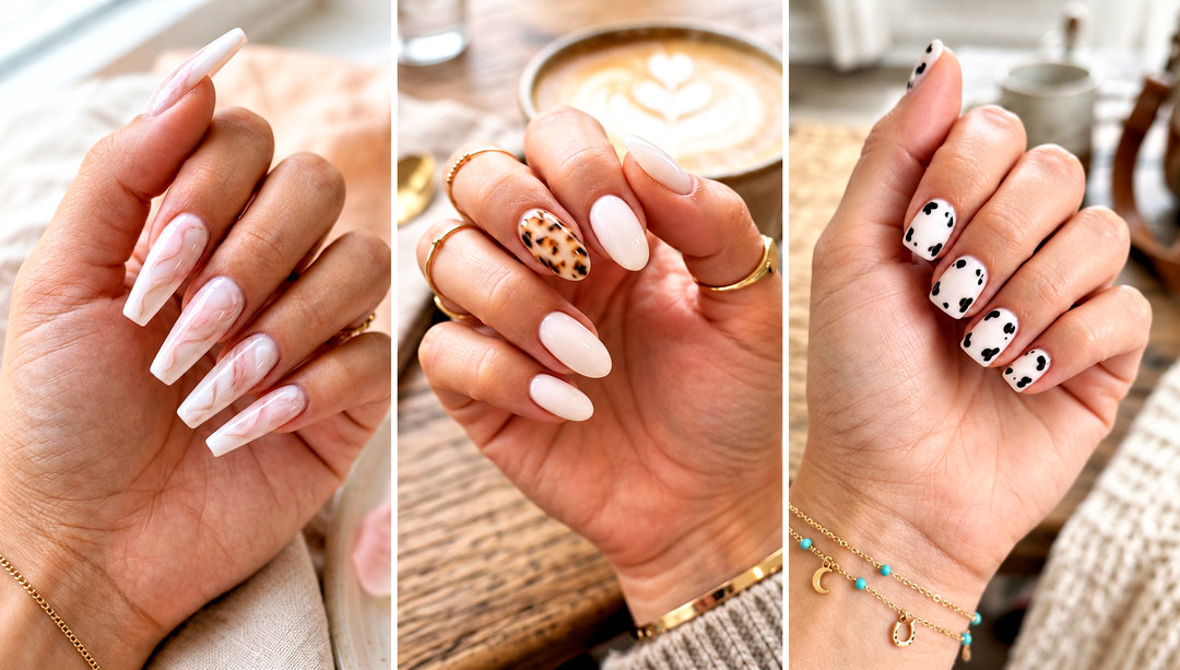 29 milky white nails with design