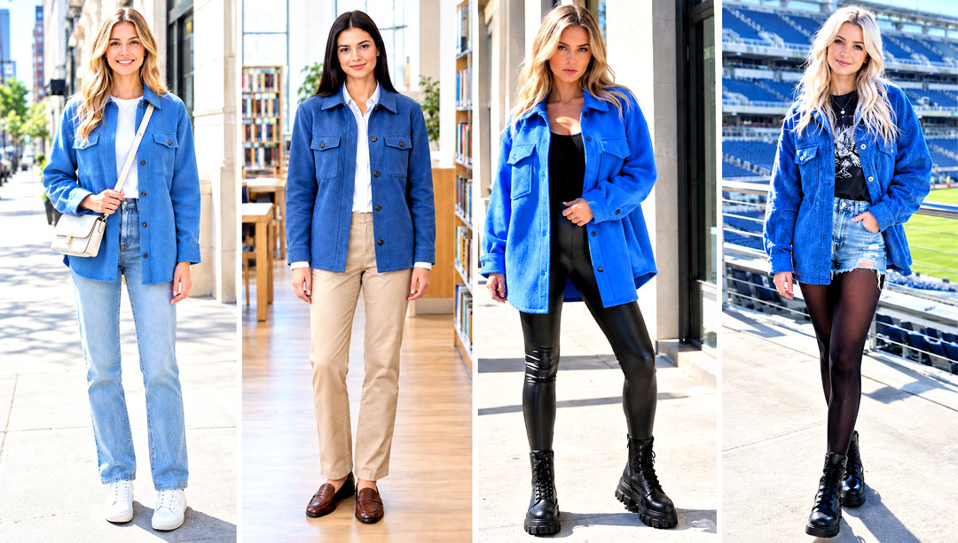 20 Blue Shacket Outfit Ideas for Cozy Effortless Fall Style