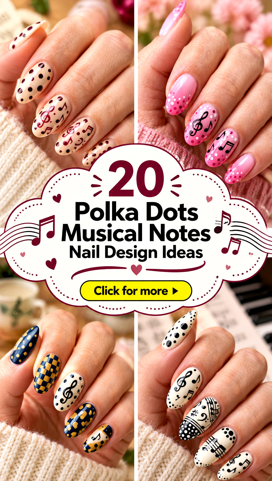 20 Polka Dots Musical Notes Nail Design Ideas to Stand Out - 20 Polka Dots Musical Notes Nail Design Ideas to Stand Out