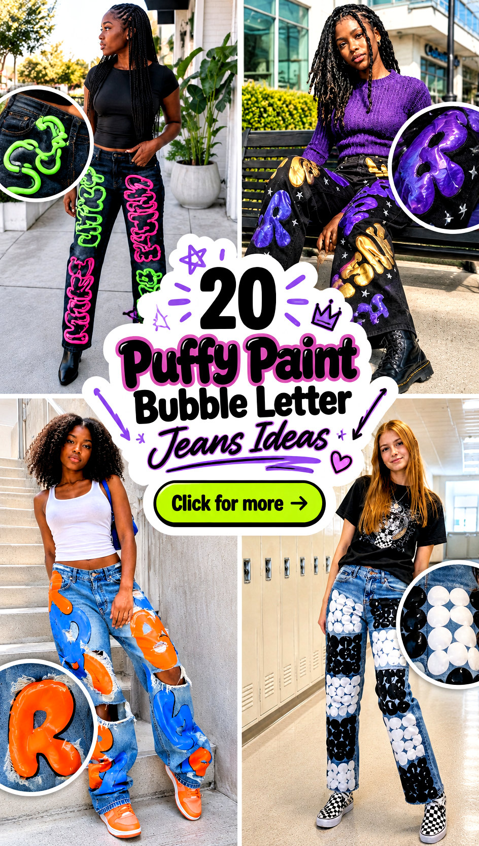 20 Puffy Paint Bubble Letter Jeans Ideas for Playful DIYs - 20 Puffy Paint Bubble Letter Jeans Ideas for Playful DIYs