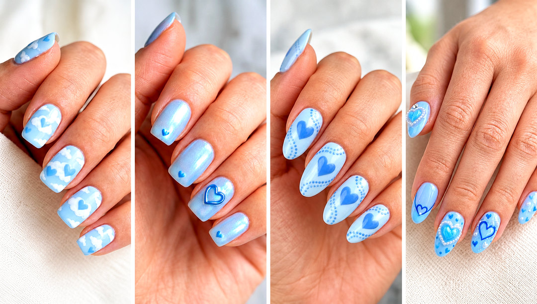 21 Soft Blue Hearts Nail Art Inspiration Ideas for Date Night