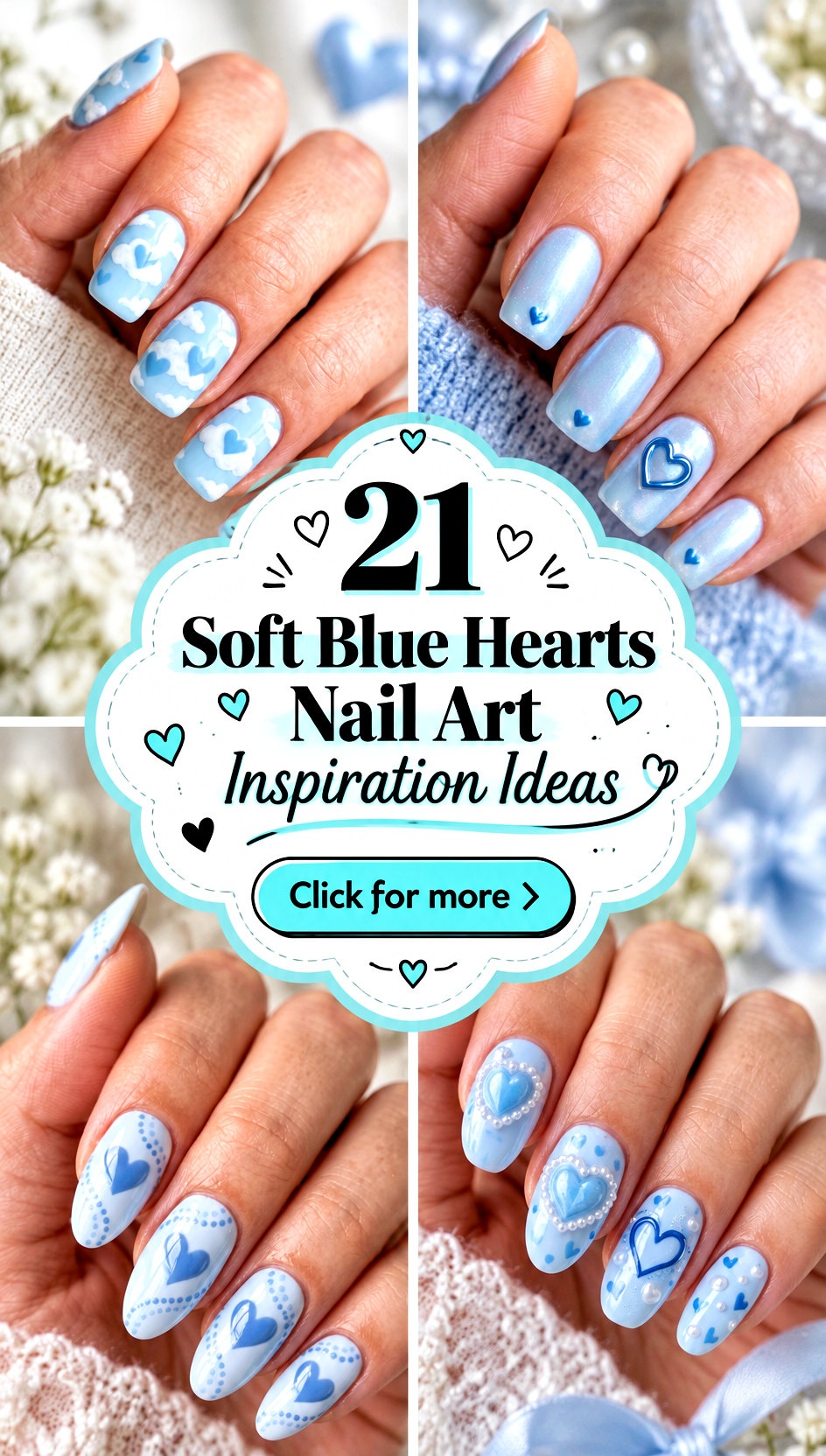 21 Soft Blue Hearts Nail Art Inspiration Ideas for Date Night - 21 Soft Blue Hearts Nail Art Inspiration Ideas for Date Night