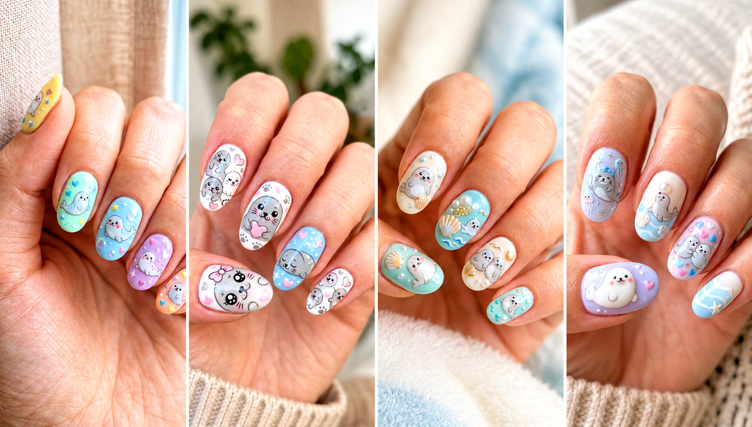 22 Little Seals Cute Kawaii Nail Ideas for Playful Charm