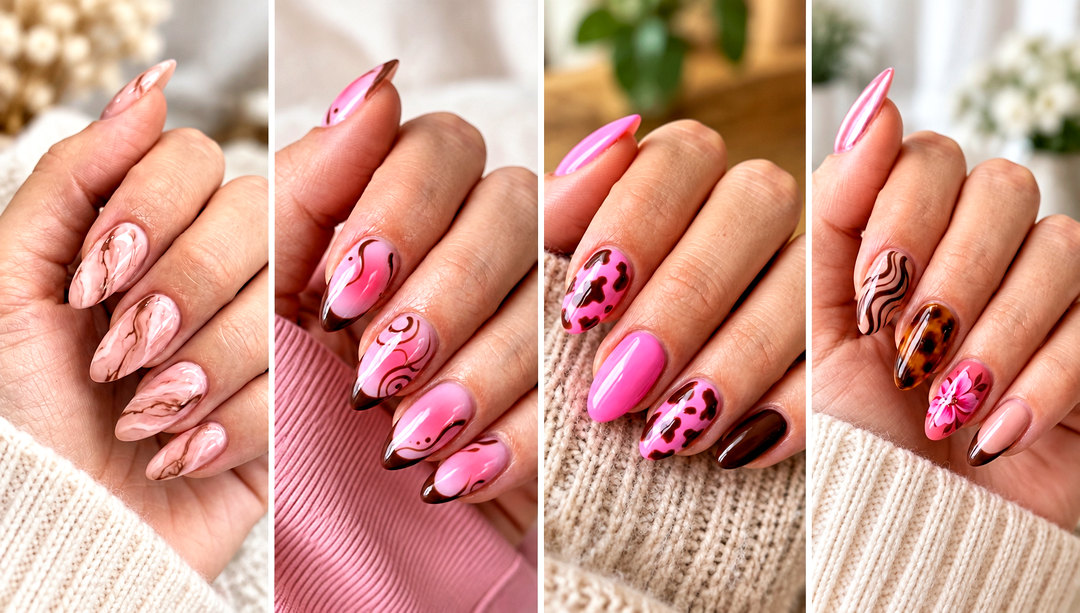 22 Short Stilleto Nail With Pink and Brown Nail Art Ideas to Love