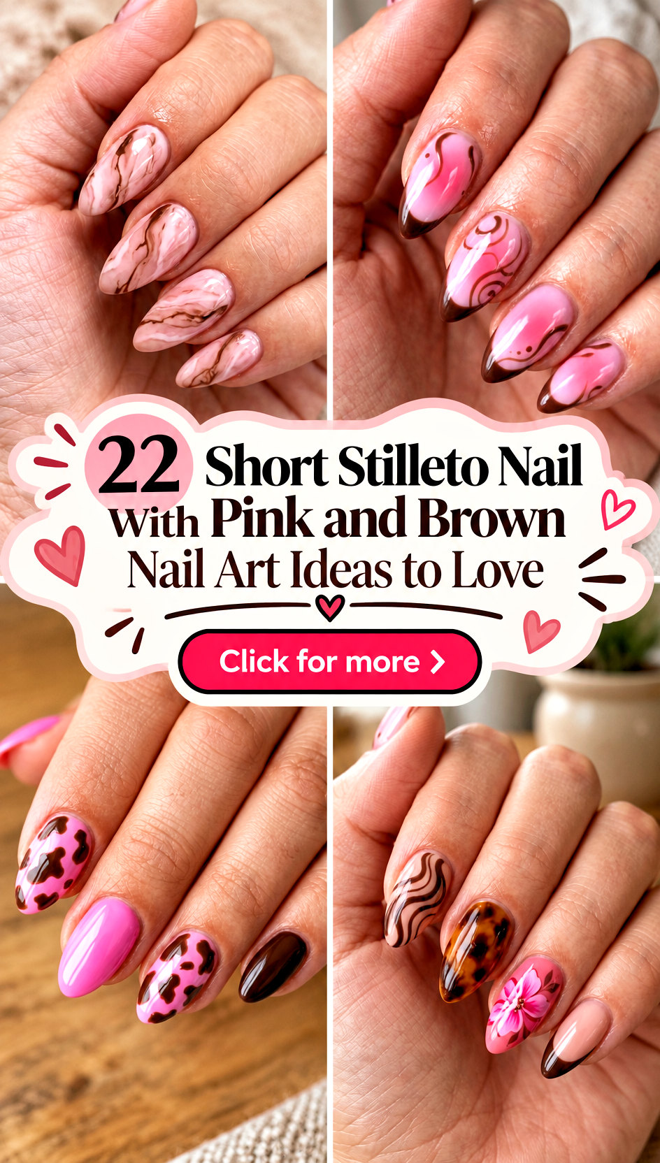 22 Short Stilleto Nail With Pink and Brown Nail Art Ideas to Love - 22 Short Stilleto Nail With Pink and Brown Nail Art Ideas to Love