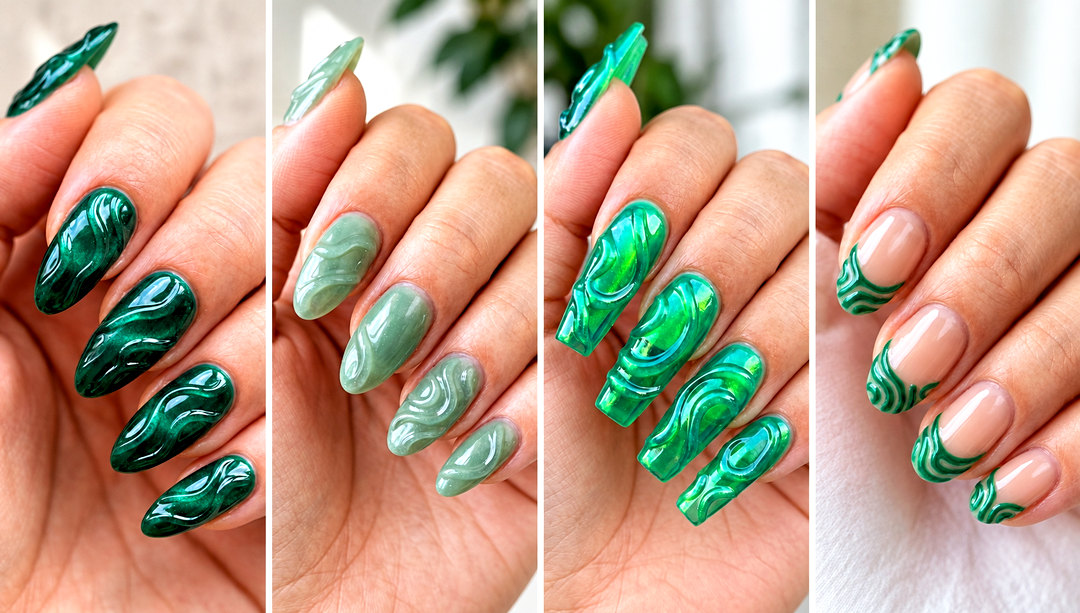 23 3D Green Ripple Nail Art Inspiration Ideas for a Fresh Look