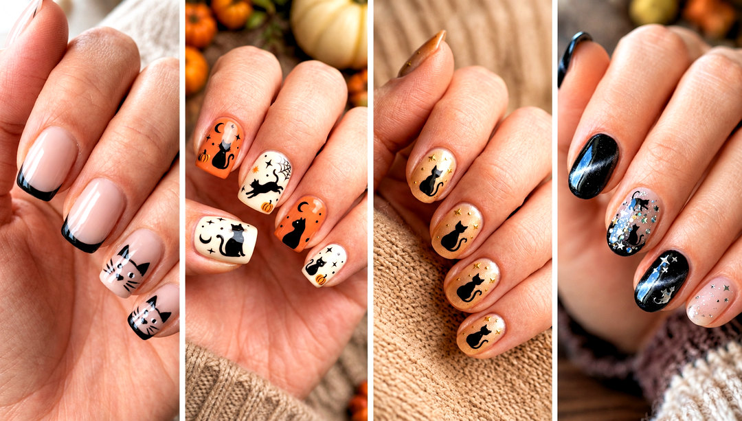 23 Black Cat Short Nail Design Ideas for Cute Halloween Vibes