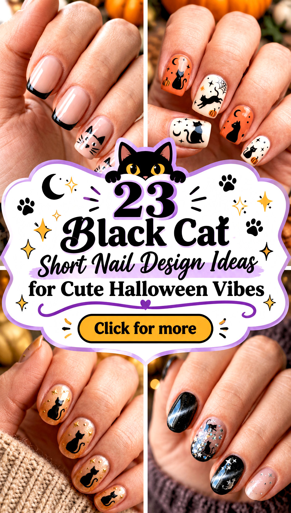 23 Black Cat Short Nail Design Ideas for Cute Halloween Vibes - 23 Black Cat Short Nail Design Ideas for Cute Halloween Vibes