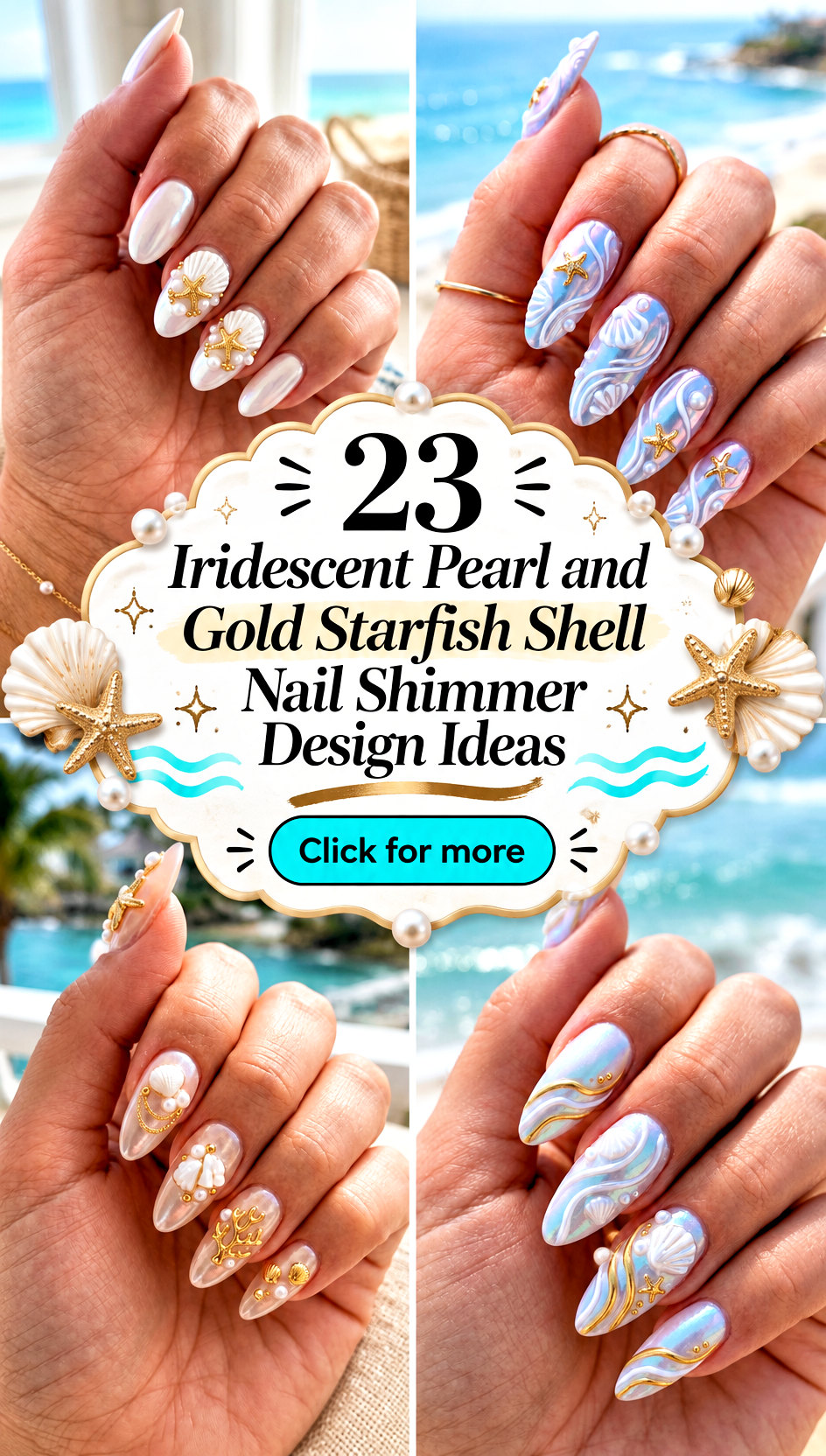 23 Iridescent Pearl and Gold Starfish Shell Nail Shimmer Design Ideas - 23 Iridescent Pearl and Gold Starfish Shell Nail Shimmer Design Ideas