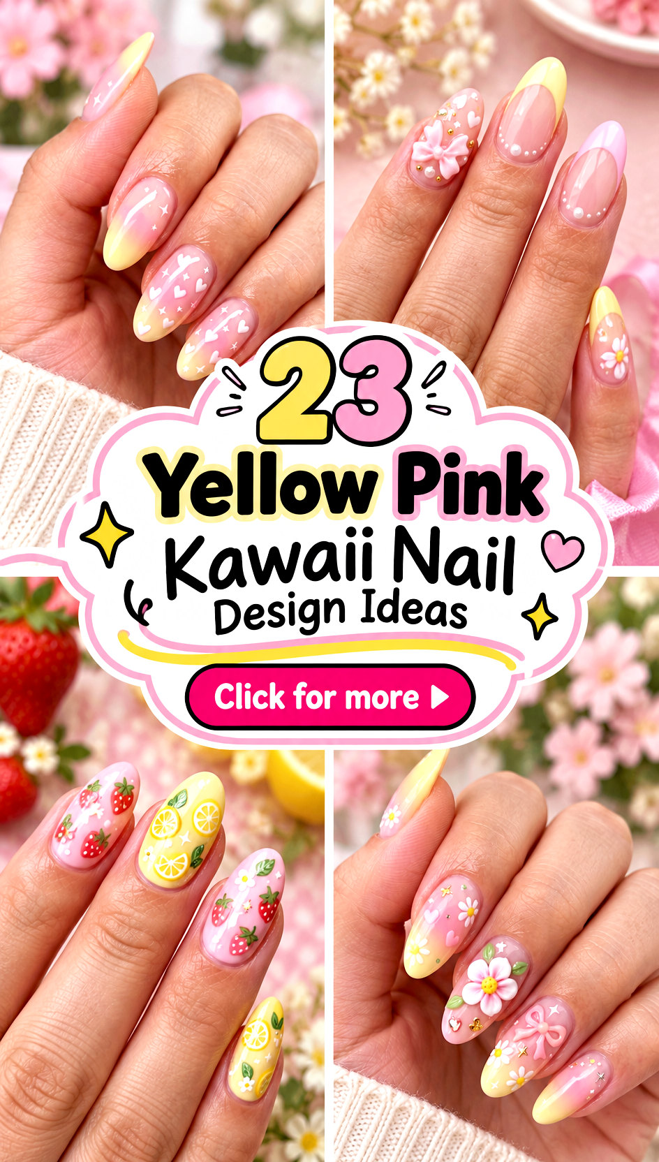 23 Yellow Pink Kawaii Nail Design Ideas for a Playful Look - 23 Yellow Pink Kawaii Nail Design Ideas for a Playful Look