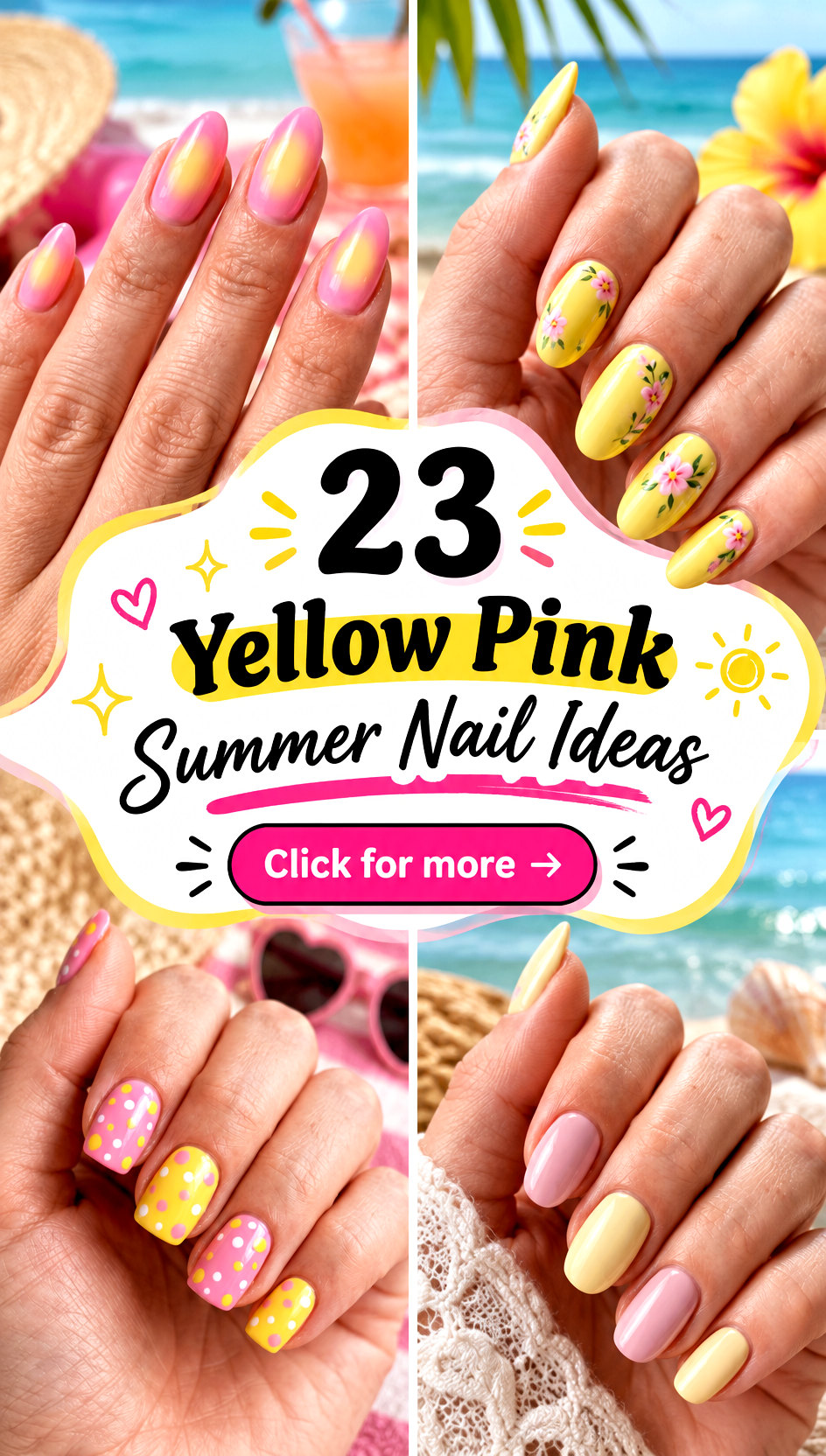 23 Yellow Pink Summer Nail Ideas for Bright Happy Beach Days - 23 Yellow Pink Summer Nail Ideas for Bright, Happy Beach Days