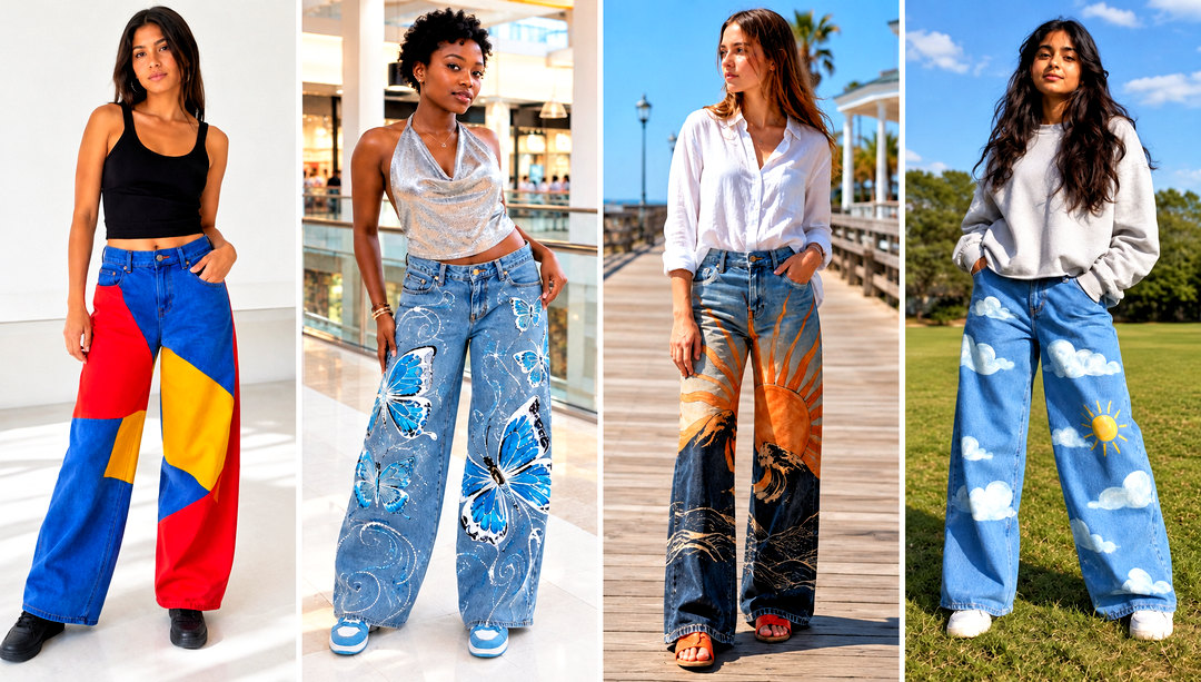 24 Acrylic Painted Wide Leg Jeans Ideas for Artsy Outfits