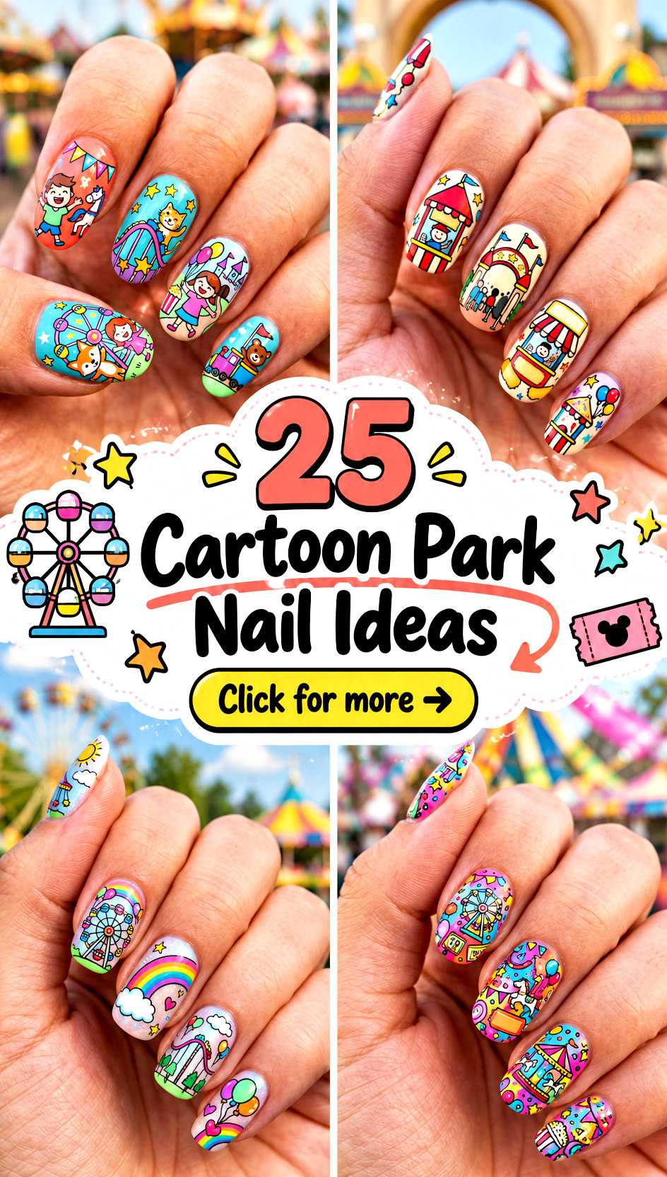 25 Cartoon Park Nail Ideas for a Playful Theme Park Trip - 25 Cartoon Park Nail Ideas for a Playful Theme Park Trip