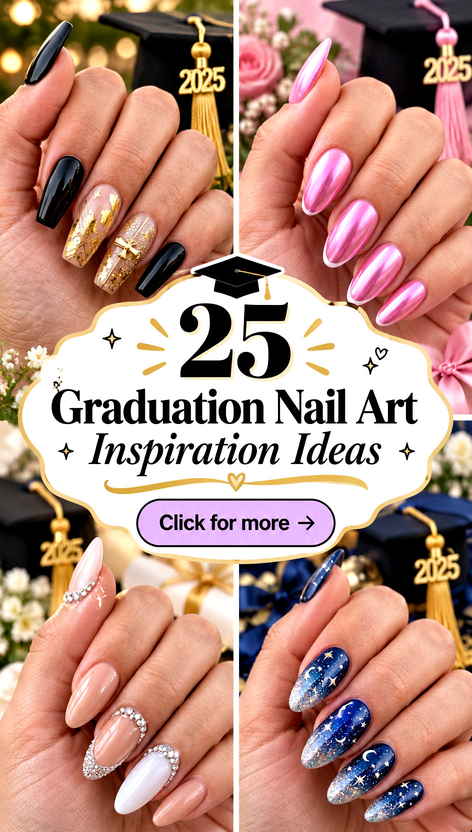 25 Graduation Nail Art Inspiration Ideas for Your Big Day - 25 Graduation Nail Art Inspiration Ideas for Your Big Day