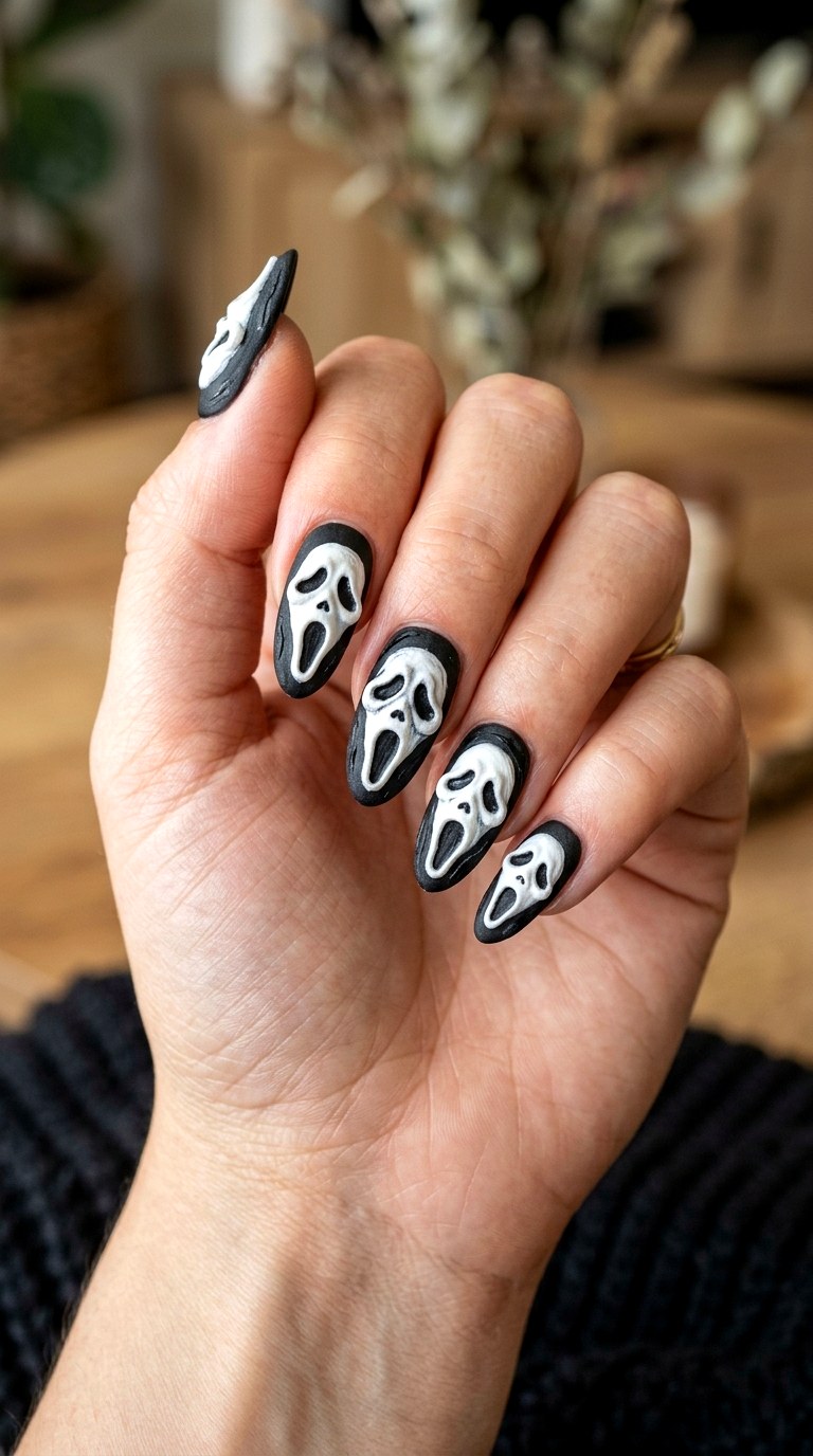 D Acrylic Ghost Face Nails - 22 ghost face nail ideas