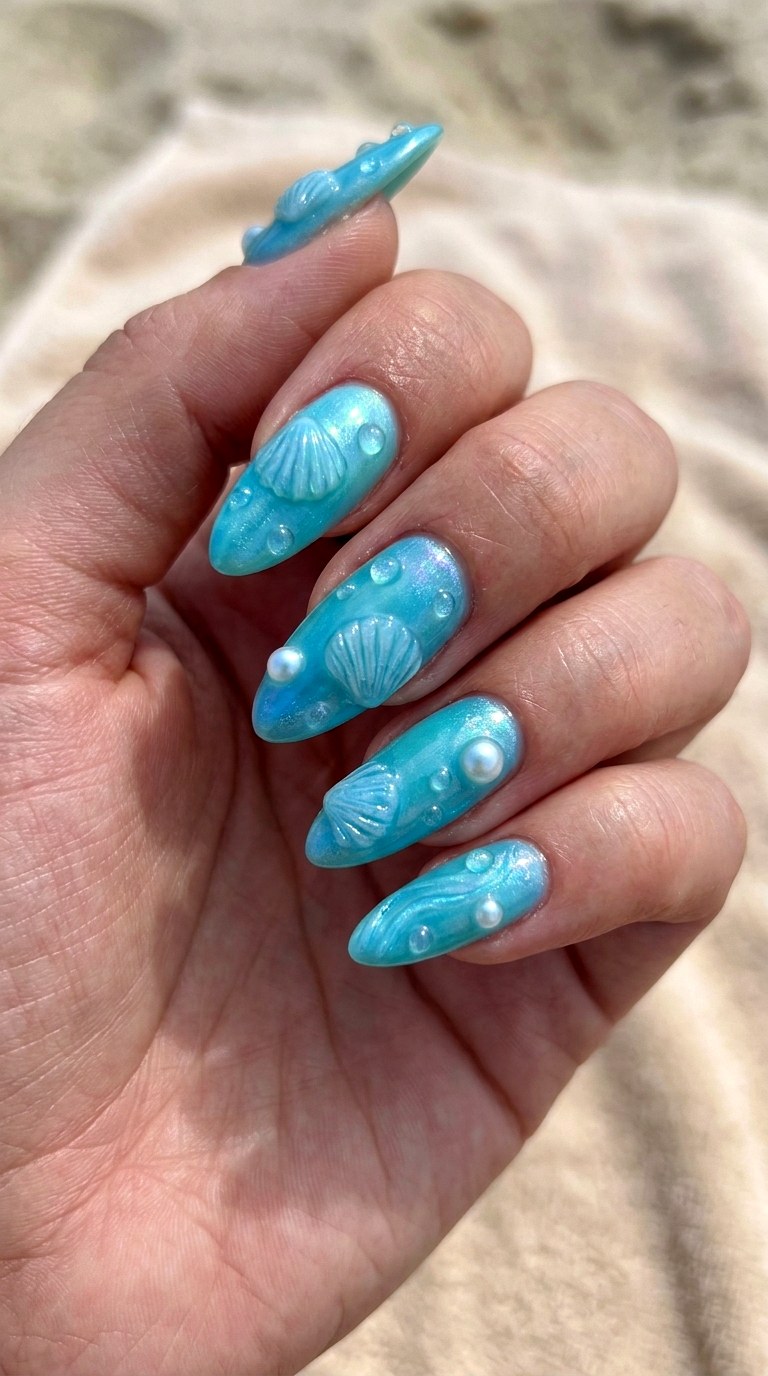 D Blue Lagoon Nails - 20 3D Ocean nails idea