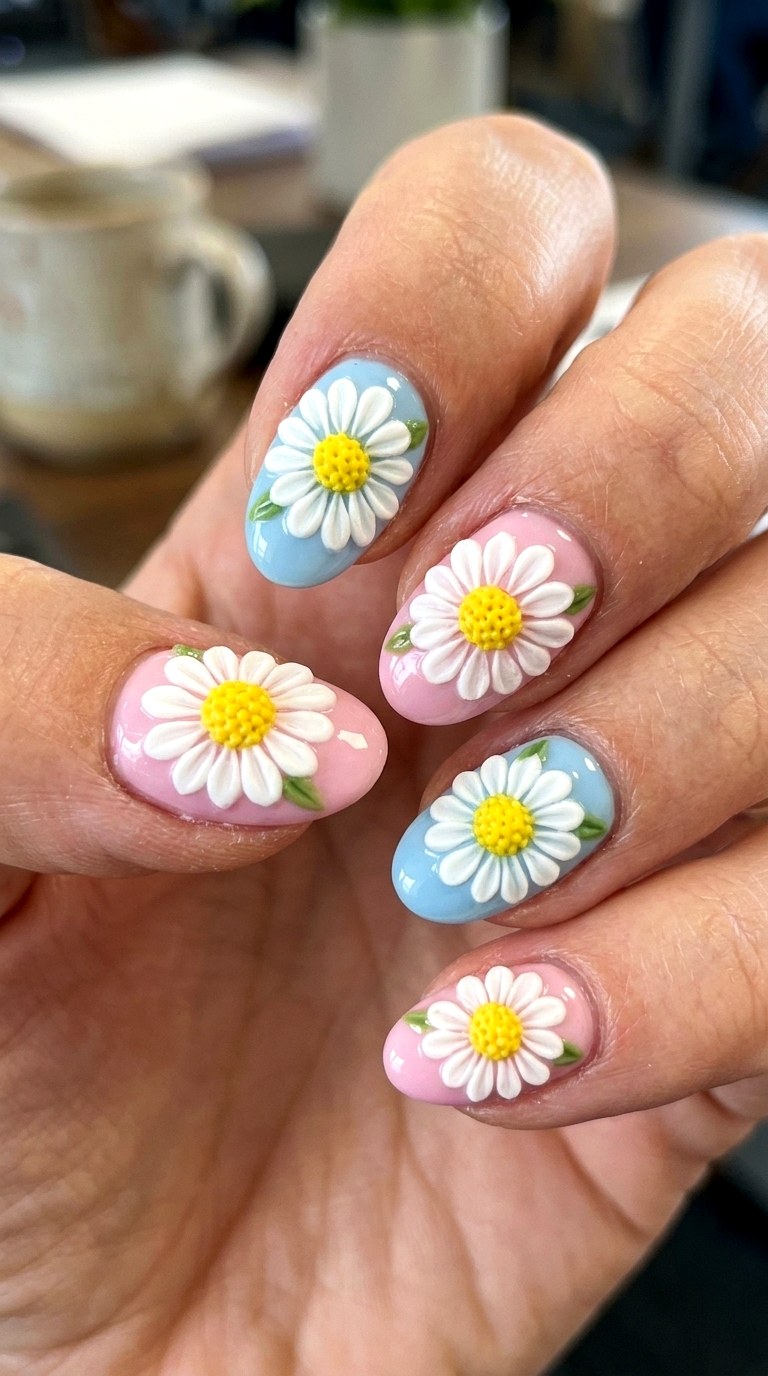 D Daisy Bloom Nails - 25 cute summer nail ideas