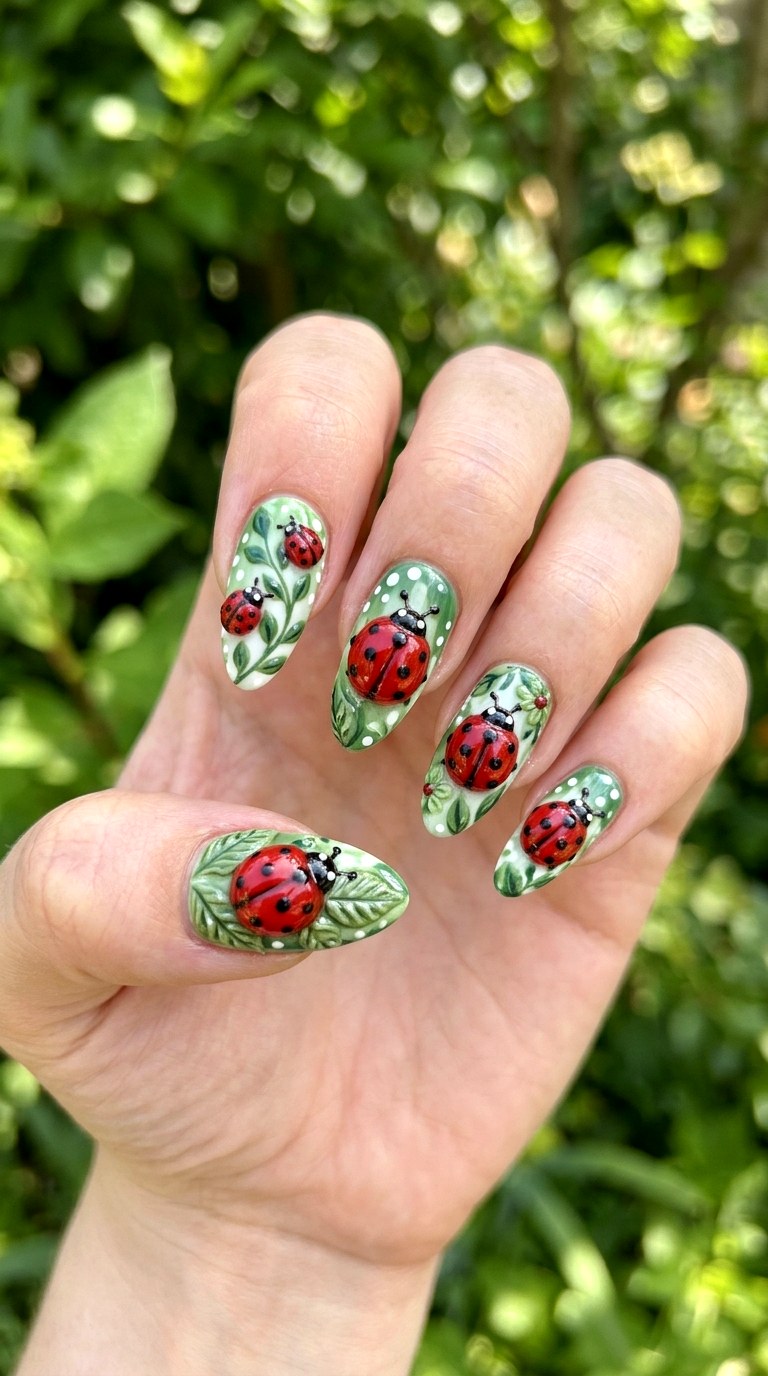 D Ladybug Nail Art - 22 Trendy ladybug nail ideas
