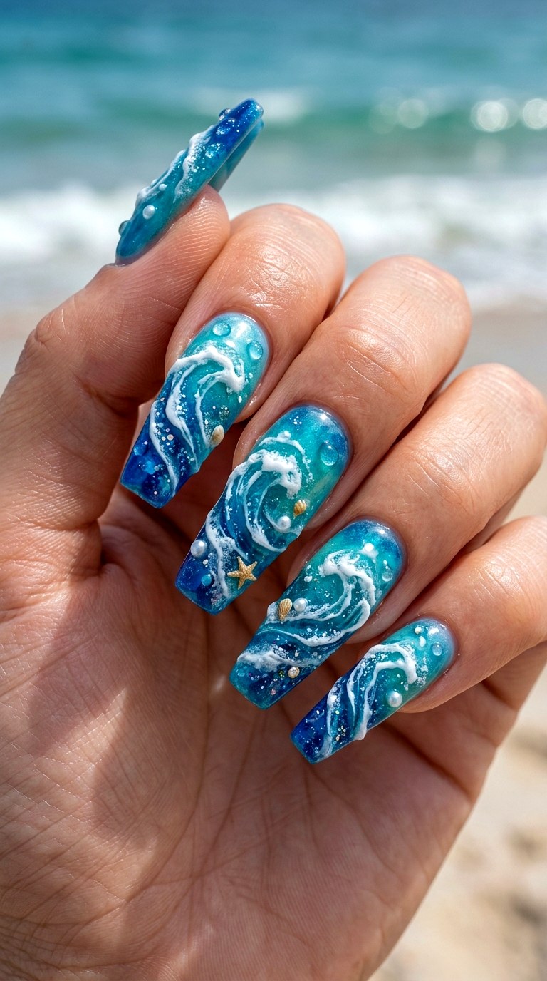 D Ocean Wave Nails - 20 3D Ocean nails idea