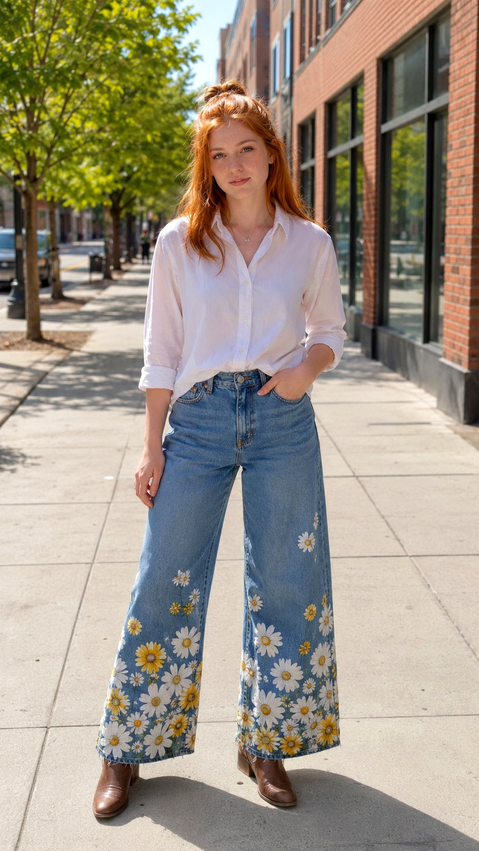 s Inspired Floral Denim - 24 acrylic painted wide leg jeans ideas