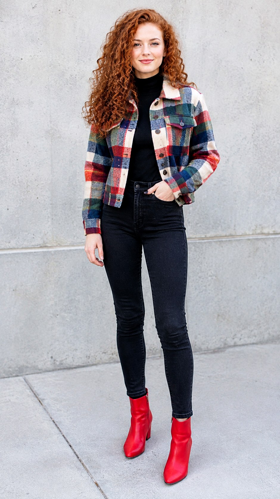 All Black Base With Statement Boots - 24 check shacket outfit ideas
