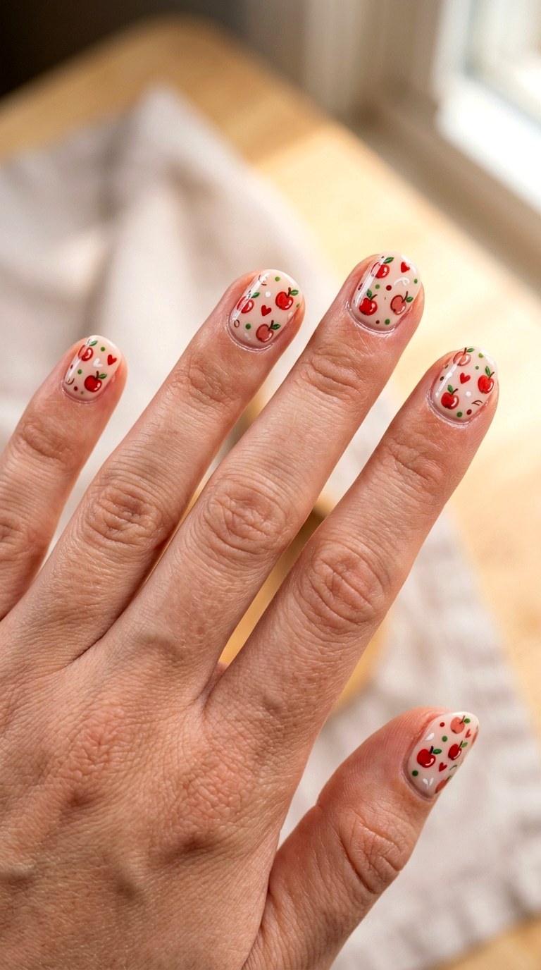 Apple Doodle Manicure - 20 apple whimsical nail design ideas