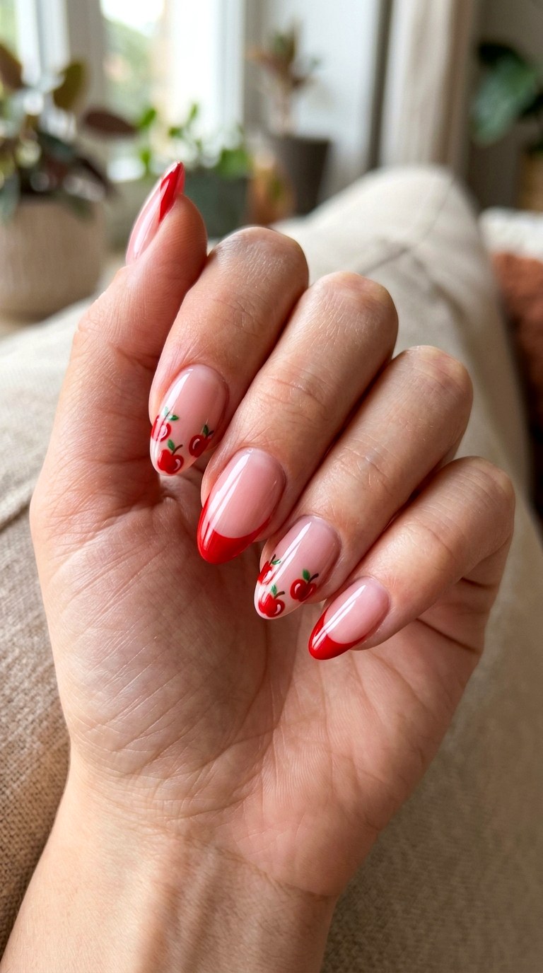 Apple French Manicure - 20 apple whimsical nail design ideas