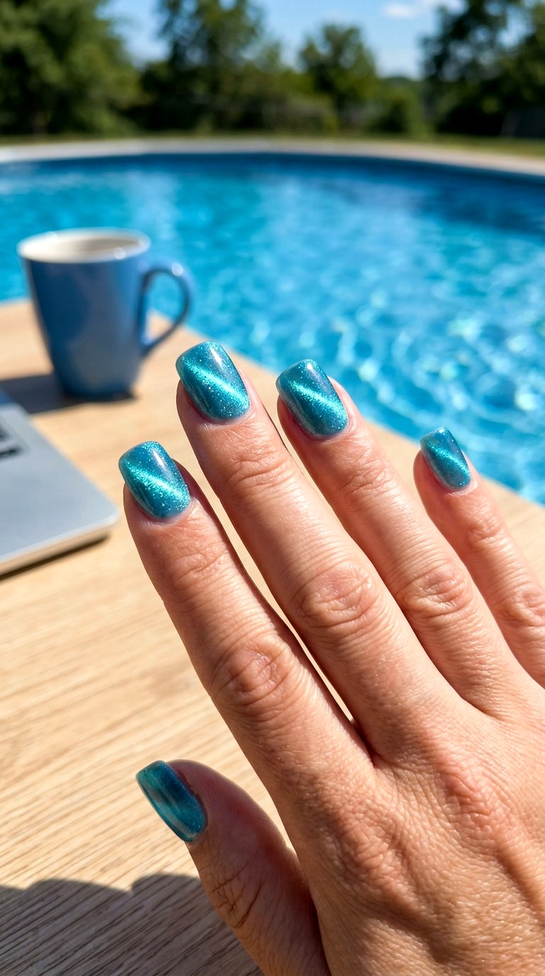 Aqua Pool Cat Eye - 25 cute summer nail ideas