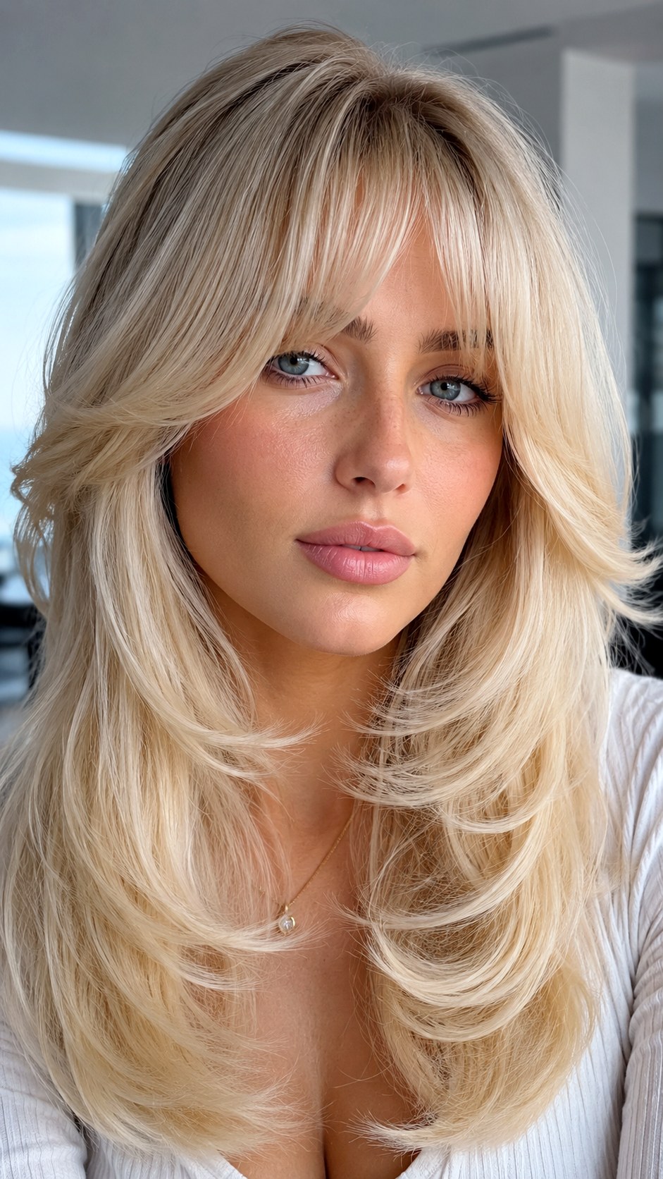 Arched Bangs with Rounded Layers - 20 Long Layered Hair with Bangs Ideas