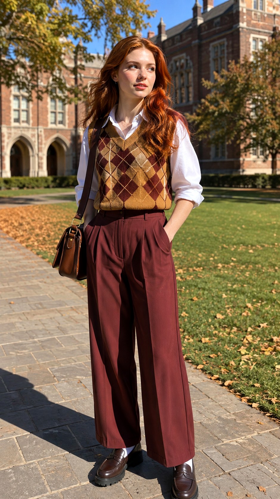 Argyle Sweater Vest With Pleated Trousers - 25 Indie Aesthetic Outfits Ideas