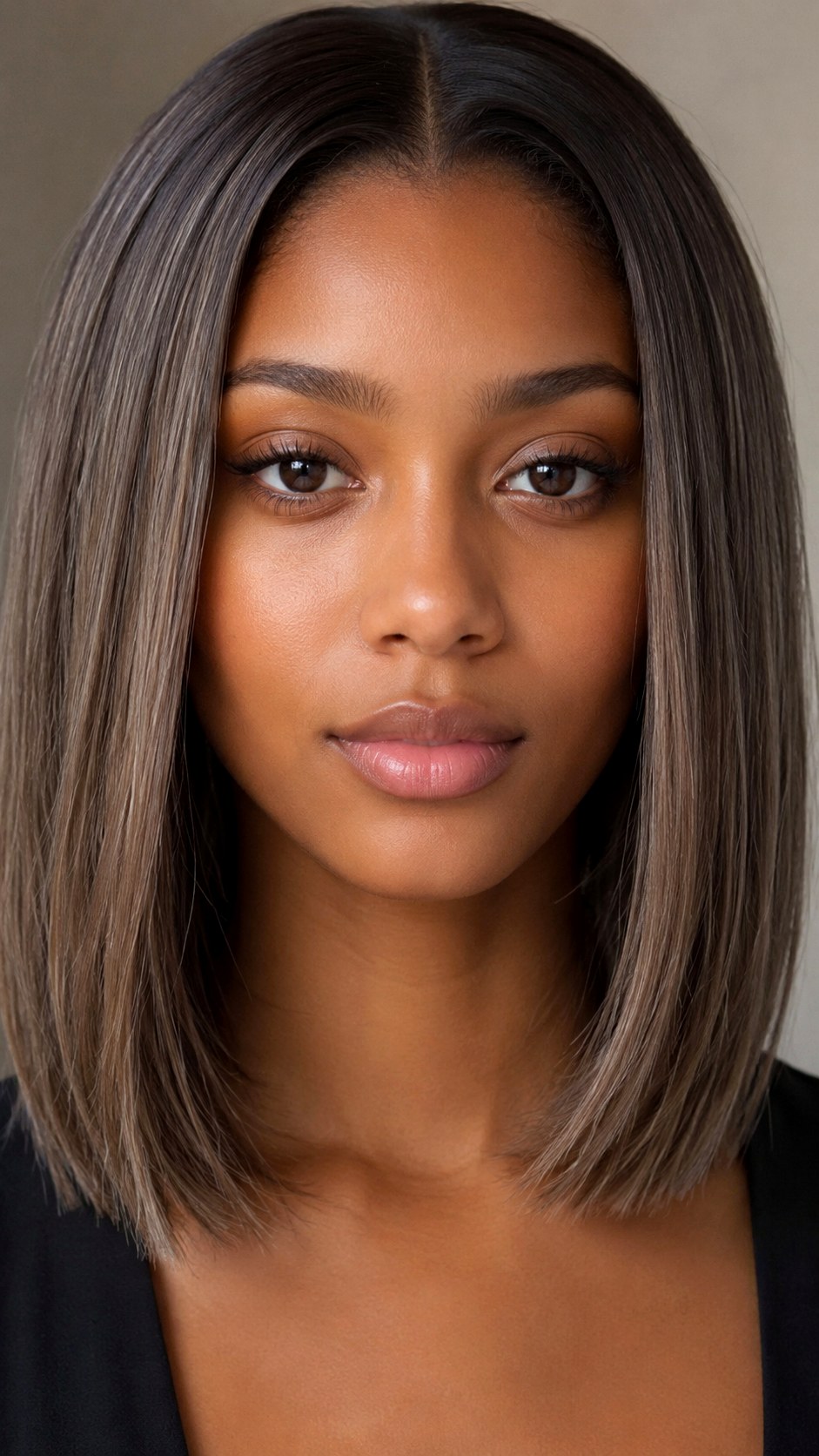 Ash Brown Shadow Root on a Lob - 23 hair color for brown skin ideas