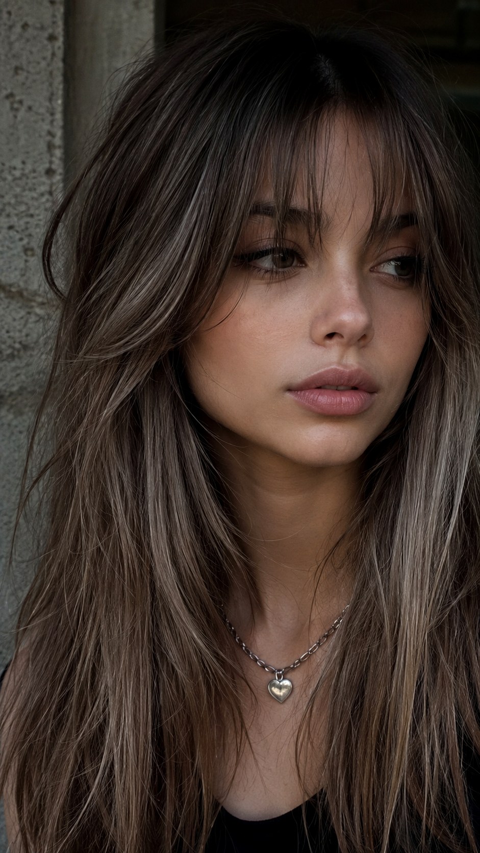 Ashy Mushroom Brown Layers - 25 Long Layers with Curtain Bangs Ideas