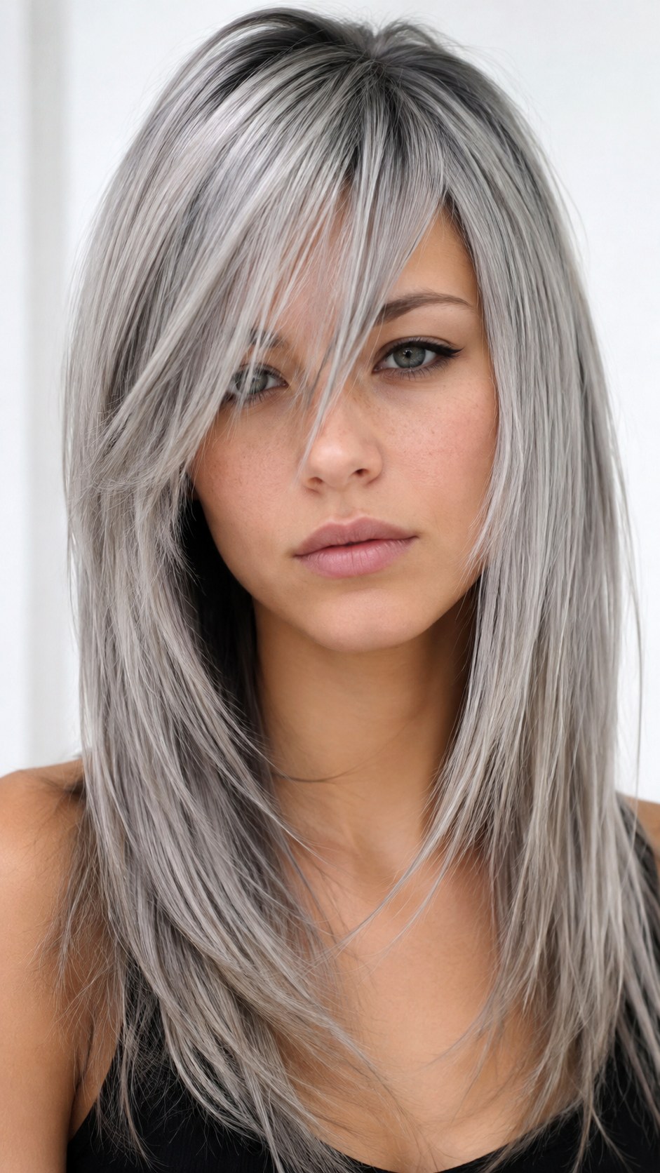 Asymmetrical Bangs with Long Sliced Layers - 20 Long Layered Hair with Bangs Ideas