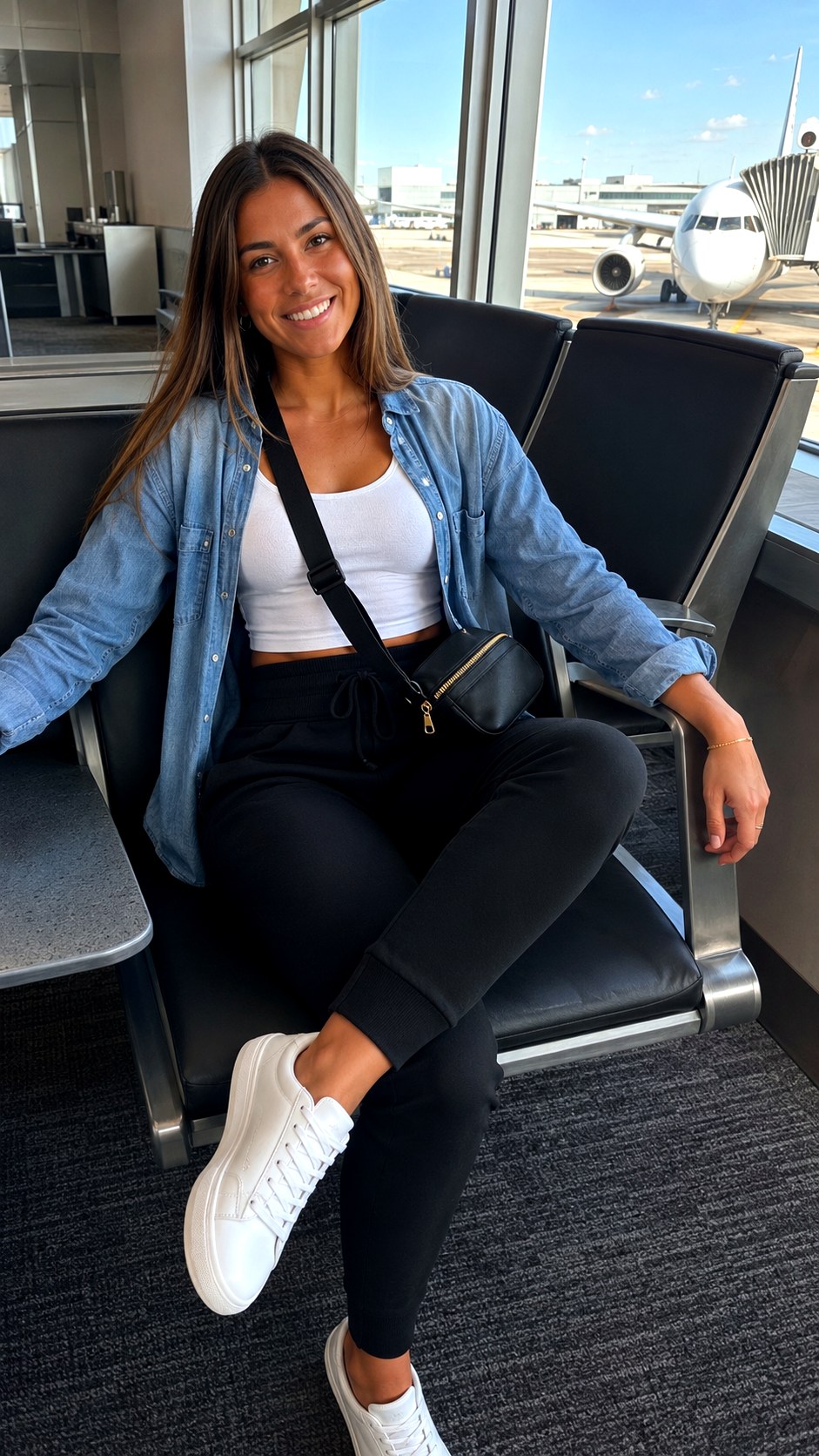 Athleisure Joggers Denim Button Up Outfit - 22 Denim Button Up Outfit Ideas