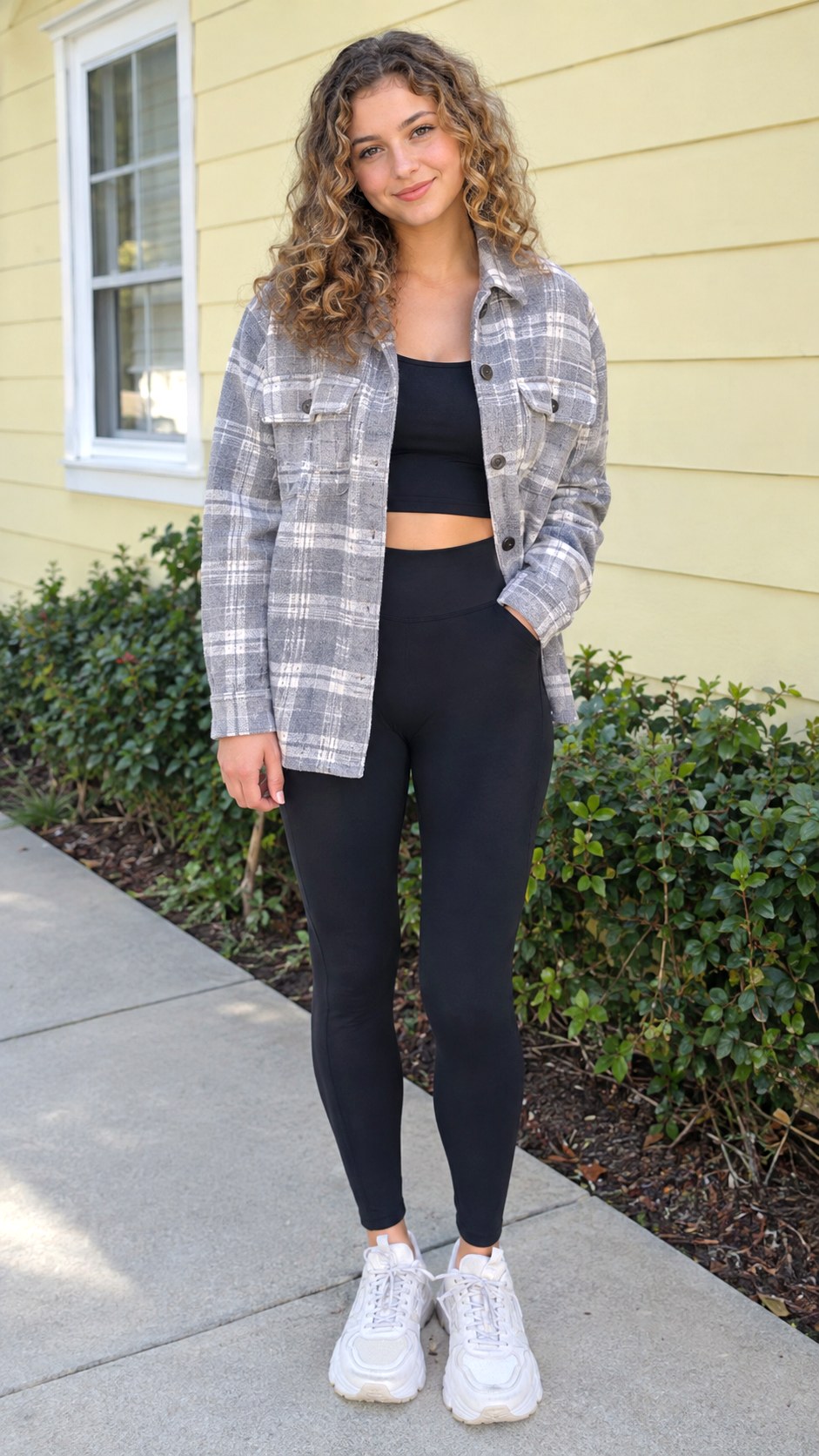 Athleisure Set And Chunky Sneakers - 24 check shacket outfit ideas