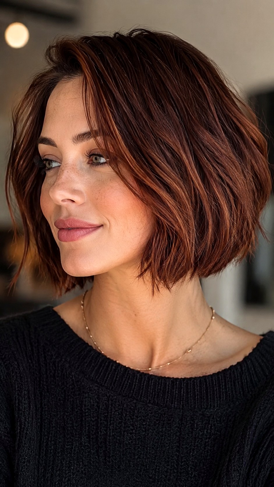 Auburn Babylights on Textured Bob - 22 red hair color highlights ideas