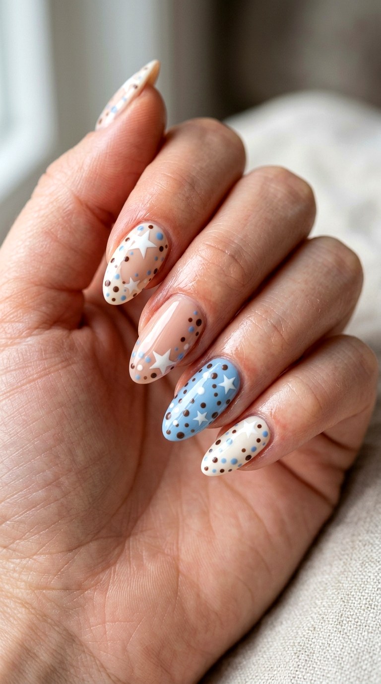 Baby Blue Starry Dots - 20 Star and polka dots Nail design ideas
