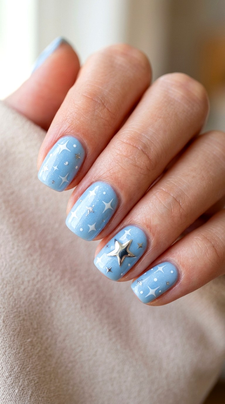 Baby Blue YK Star Nails - 24 y2k star short nail ideas