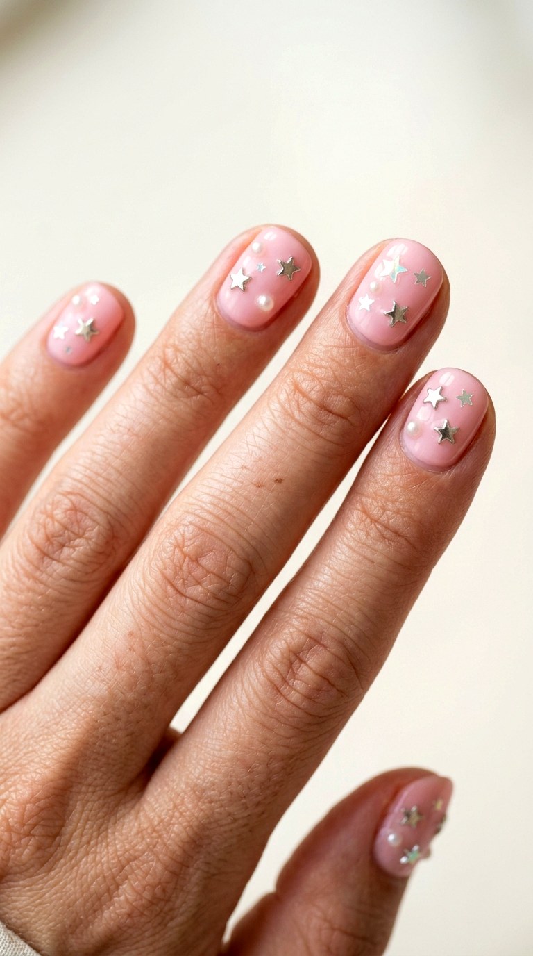 Baby Pink Star Charms - 24 y2k star short nail ideas